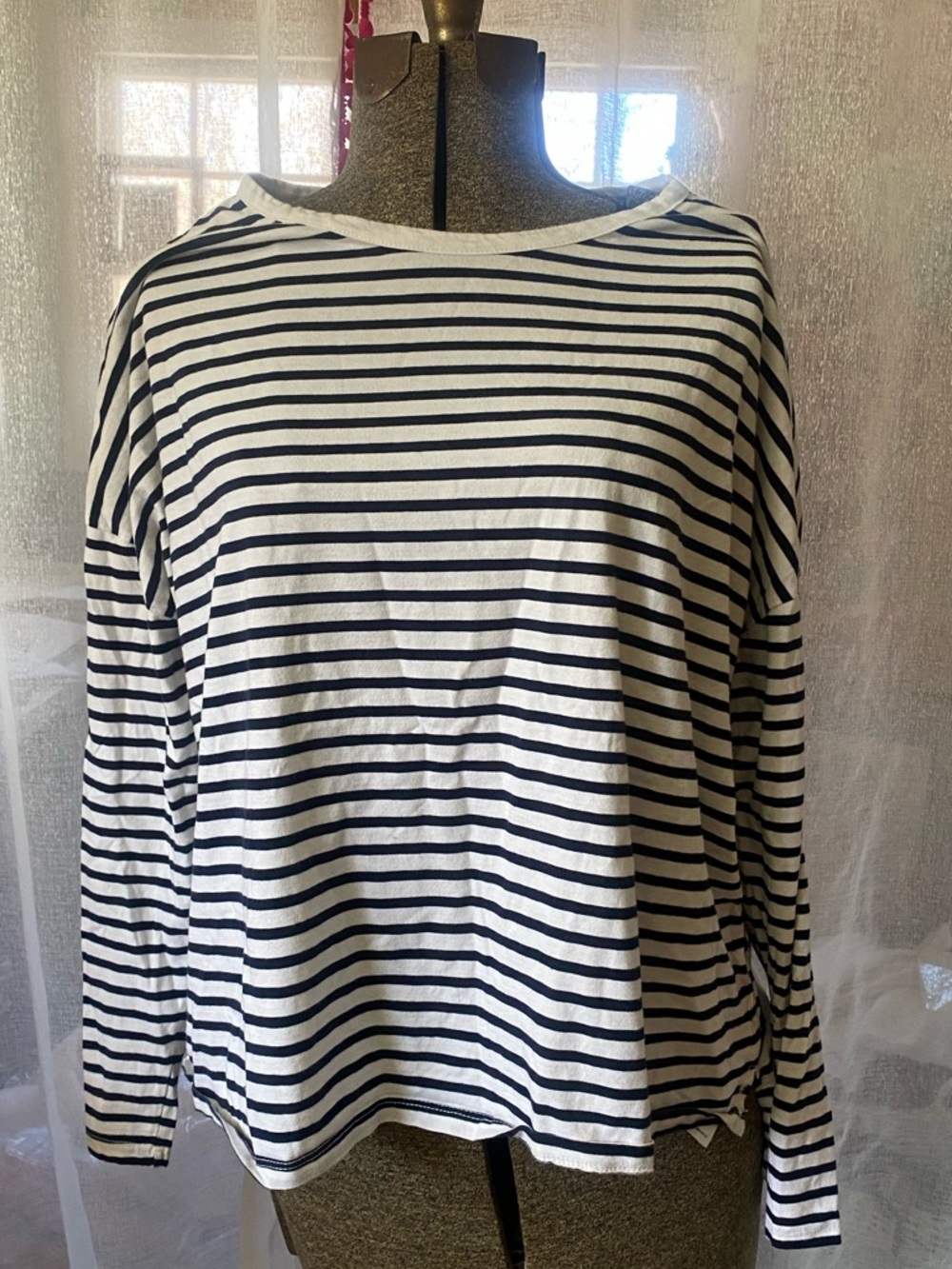 ASOS Navy & White Striped Long-Sleeve Nautical Sailor Tee Size 16 resortwear